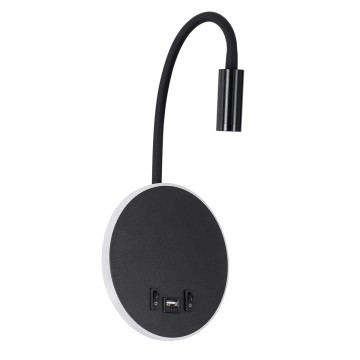 GLOBOSTAR® GOOSE  Μοντέρνο Φωτιστικό Τοίχου - Απλίκα Ξενοδοχείου Reading Light με Φορτιστή USB 3A LED 6W 600lm 36° & 360° AC 220-240V IP20 Φυσικό Λευκό 4500K - CREE XPE & Lumileds SMD Chip & TÜV SÜD Driver - Μαύρο Ματ - Μ15.5 x Π15 x Υ30.5cm