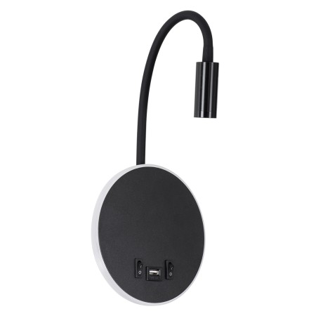 GLOBOSTAR® GOOSE  Μοντέρνο Φωτιστικό Τοίχου - Απλίκα Ξενοδοχείου Reading Light με Φορτιστή USB 3A LED 6W 600lm 36° & 360° AC 220-240V IP20 Φυσικό Λευκό 4500K - CREE XPE & Lumileds SMD Chip & TÜV SÜD Driver - Μαύρο Ματ - Μ15.5 x Π15 x Υ30.5cm