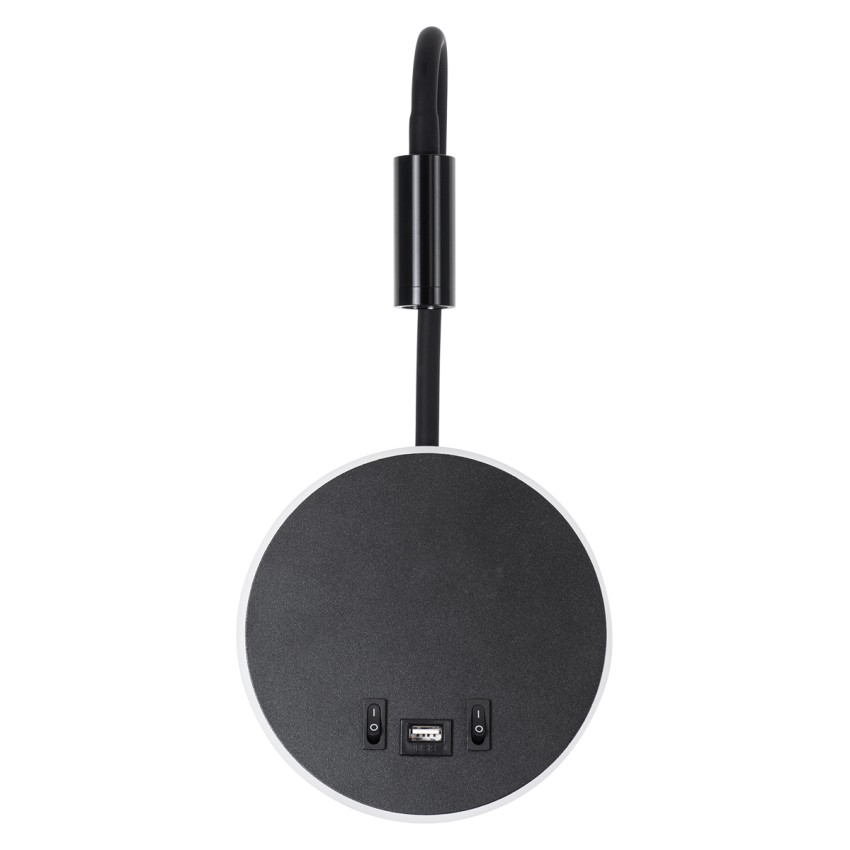 GLOBOSTAR® GOOSE  Μοντέρνο Φωτιστικό Τοίχου - Απλίκα Ξενοδοχείου Reading Light με Φορτιστή USB 3A LED 6W 600lm 36° & 360° AC 220-240V IP20 Φυσικό Λευκό 4500K - CREE XPE & Lumileds SMD Chip & TÜV SÜD Driver - Μαύρο Ματ - Μ15.5 x Π15 x Υ30.5cm