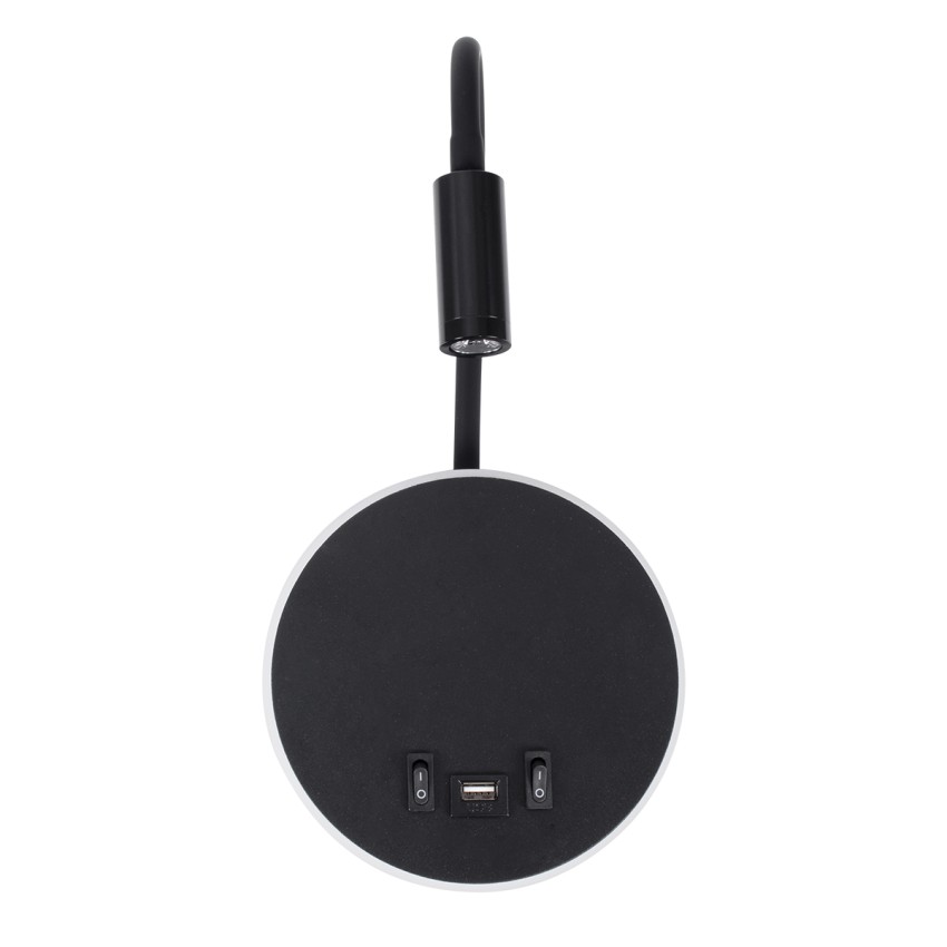 GLOBOSTAR® GOOSE  Μοντέρνο Φωτιστικό Τοίχου - Απλίκα Ξενοδοχείου Reading Light με Φορτιστή USB 3A LED 6W 600lm 36° & 360° AC 220-240V IP20 Φυσικό Λευκό 4500K - CREE XPE & Lumileds SMD Chip & TÜV SÜD Driver - Μαύρο Ματ - Μ15.5 x Π15 x Υ30.5cm