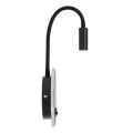 GLOBOSTAR® GOOSE  Μοντέρνο Φωτιστικό Τοίχου - Απλίκα Ξενοδοχείου Reading Light με Φορτιστή USB 3A LED 6W 600lm 36° & 360° AC 220-240V IP20 Φυσικό Λευκό 4500K - CREE XPE & Lumileds SMD Chip & TÜV SÜD Driver - Μαύρο Ματ - Μ15.5 x Π15 x Υ30.5cm