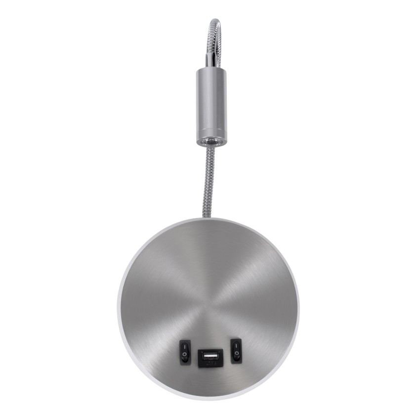 GLOBOSTAR® GOOSE  Μοντέρνο Φωτιστικό Τοίχου - Απλίκα Ξενοδοχείου Reading Light με Φορτιστή USB 3A LED 6W 600lm 36° & 360° AC 220-240V IP20 Φυσικό Λευκό 4500K - CREE XPE & Lumileds SMD Chip & TÜV SÜD Driver - Νίκελ Βούρτσας - Μ15.5 x Π15 x Υ30.