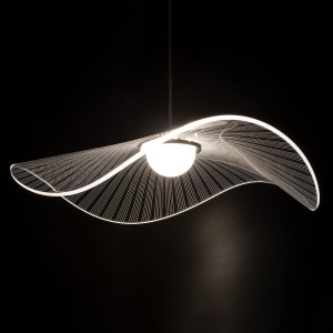 ACRYLICA  Κρεμαστό Φωτιστικό Οροφής Design LED CCT 20W 2240lm 360° AC 220-240V - Εναλλαγή Φωτισμού μέσω Διακόπτη On/Off All In One Ψυχρό 6000k+Φυσικό 4500k+Θερμό 2700k Φ60cm - Μαύρο με Διάφανο Laser Designed Plexiglass