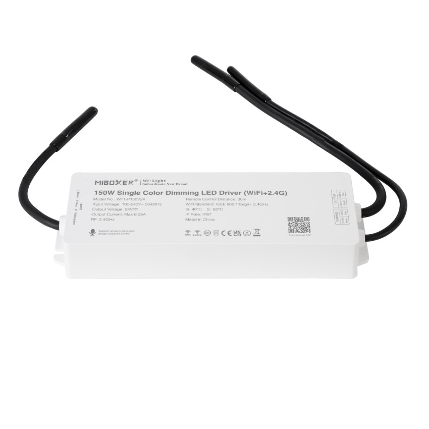 WP1-P150V24 Mi-BOXER DC Smart Wifi & RF 2.4Ghz & Push Dimming Power Supply Τροφοδοτικό SELV & Controller / Dimmer All in One AC100-240V σε DC 24V 1 x 6.25A 150W - Max 6.25A 150W - Αδιάβροχο IP67 Μ22.5 x Π7 x Υ3.5cm