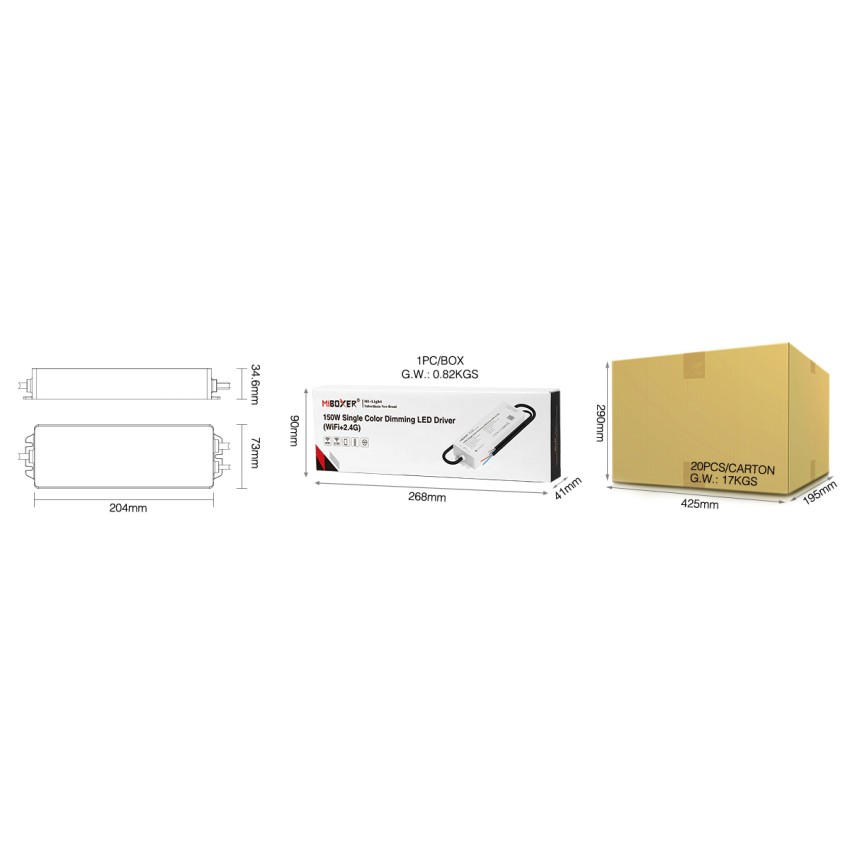 WP1-P150V24 Mi-BOXER DC Smart Wifi & RF 2.4Ghz & Push Dimming Power Supply Τροφοδοτικό SELV & Controller / Dimmer All in One AC100-240V σε DC 24V 1 x 6.25A 150W - Max 6.25A 150W - Αδιάβροχο IP67 Μ22.5 x Π7 x Υ3.5cm