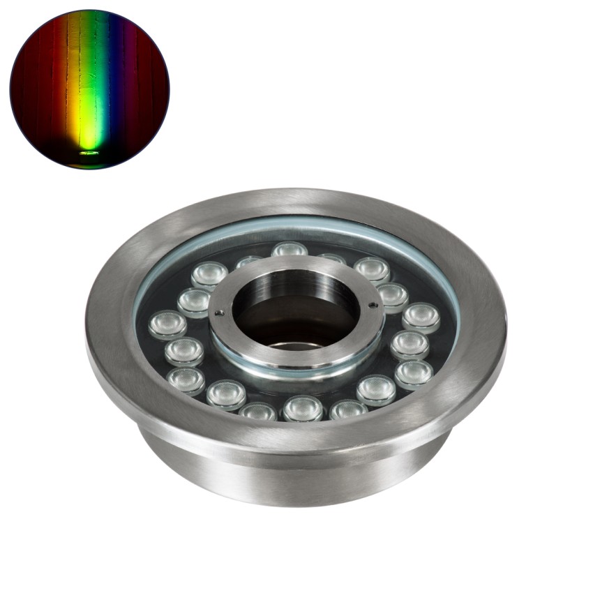 UNDERWATER-DENIS  Υποβρύχιο Χωνευτό Φωτιστικό Σποτ Ειδικό για Σιντριβάνια - Πισίνες - Τζακούζι LED 18W 1530lm 30° DC 24V Αδιάβροχο IP68 Φ21.5 x Υ8cm RGBW DMX512 - Ανοξείδωτο Ατσάλι SS304