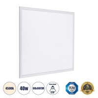 GLOBOSTAR® PANELETI  Χωνευτό Panel Οροφής 60x60 LED 40W 3800lm 120° UGR<19 AC 220-240V IP20 Φυσικό Λευκό 4500K - Lumileds SMD Chip & TÜV SÜD Driver - Λευκό Γαλακτερό - Μ60 x Π60 x Υ1.5cm / Q56 x 56cm