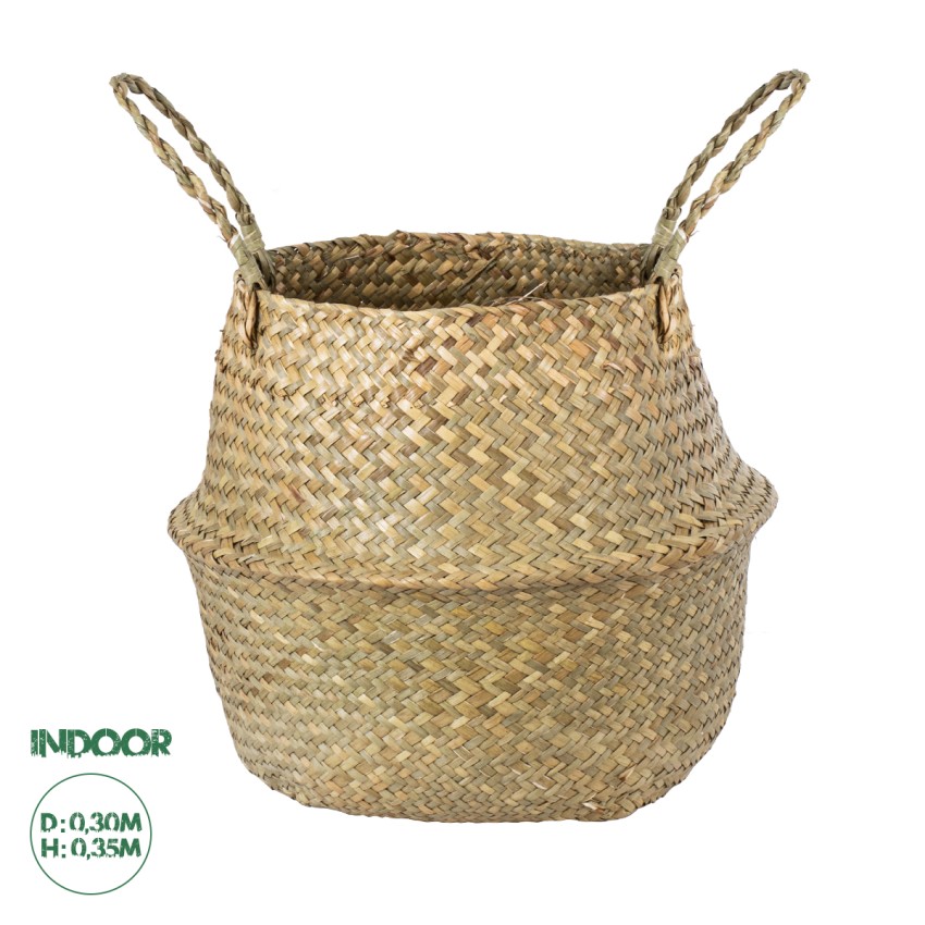 Τεχνητός Κήπος IBIZA  Διακοσμητικό Ψάθινο Καλάθι - Κασπώ Γλάστρα -   Μπεζ Π30cm x Υ35cm