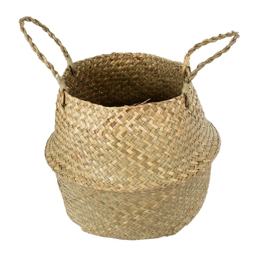 Τεχνητός Κήπος IBIZA  Διακοσμητικό Ψάθινο Καλάθι - Κασπώ Γλάστρα -   Μπεζ Π30cm x Υ35cm