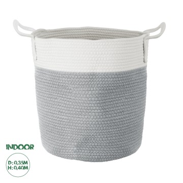 Τεχνητός Κήπος KASTELLORIZO  Διακοσμητικό Πλεκτό Καλάθι - Κασπώ Γλάστρα -   Γκρι με Λευκό Π35cm x Υ40cm