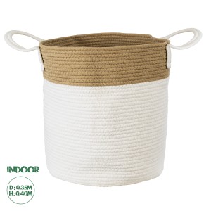 Τεχνητός Κήπος SAMOTHRAKI  Διακοσμητικό Πλεκτό Καλάθι - Κασπώ Γλάστρα -   Μπεζ με Λευκό Π35cm x Υ40cm