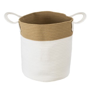 Τεχνητός Κήπος SAMOTHRAKI  Διακοσμητικό Πλεκτό Καλάθι - Κασπώ Γλάστρα -   Μπεζ με Λευκό Π35cm x Υ40cm