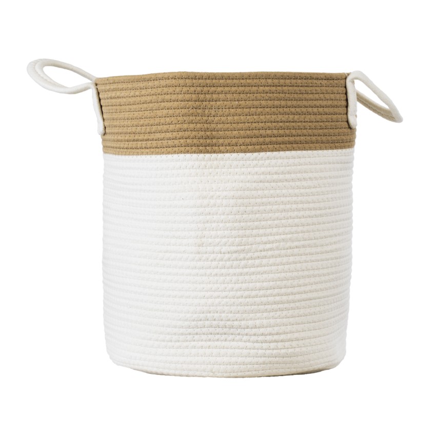 Τεχνητός Κήπος SAMOTHRAKI  Διακοσμητικό Πλεκτό Καλάθι - Κασπώ Γλάστρα -   Μπεζ με Λευκό Π35cm x Υ40cm