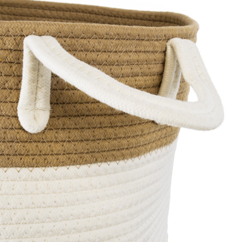 Τεχνητός Κήπος SAMOTHRAKI  Διακοσμητικό Πλεκτό Καλάθι - Κασπώ Γλάστρα -   Μπεζ με Λευκό Π35cm x Υ40cm