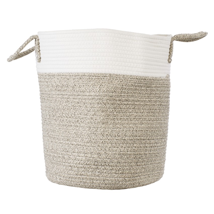 Τεχνητός Κήπος CHALKI  Διακοσμητικό Πλεκτό Καλάθι - Κασπώ Γλάστρα -   Μπεζ Σκούρο με Λευκό Π35cm x Υ40cm