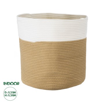 Τεχνητός Κήπος PALAWAN  Διακοσμητικό Πλεκτό Καλάθι - Κασπώ Γλάστρα -   Μπεζ με Λευκό Π35cm x Υ38cm