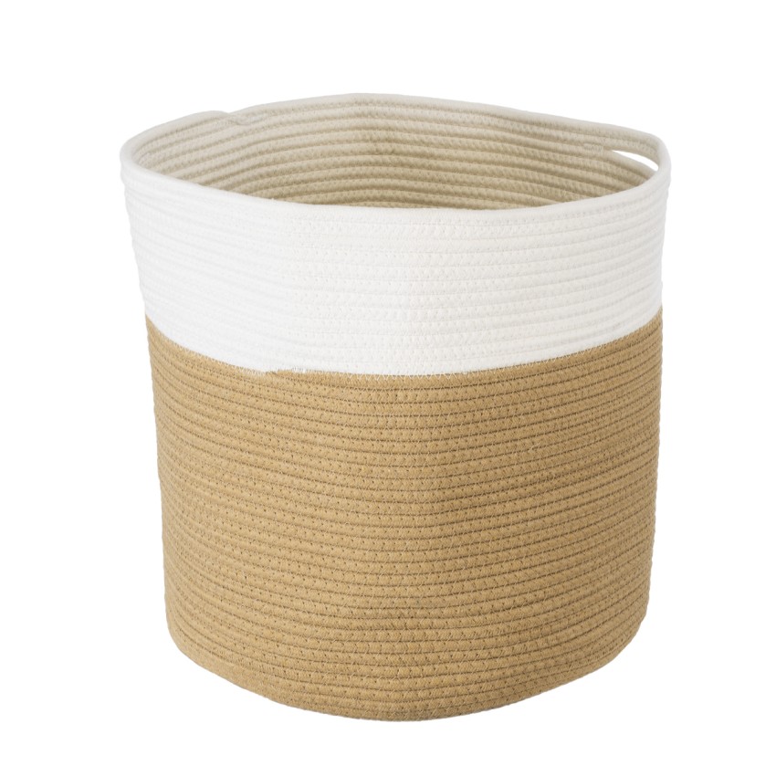 Τεχνητός Κήπος PALAWAN  Διακοσμητικό Πλεκτό Καλάθι - Κασπώ Γλάστρα -   Μπεζ με Λευκό Π35cm x Υ38cm