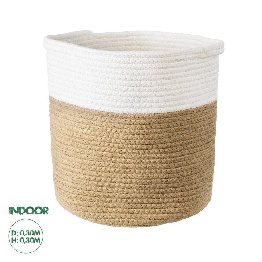 Τεχνητός Κήπος PALAWAN  Διακοσμητικό Πλεκτό Καλάθι - Κασπώ Γλάστρα -   Μπεζ με Λευκό Π30cm x Υ30cm