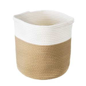 Τεχνητός Κήπος PALAWAN  Διακοσμητικό Πλεκτό Καλάθι - Κασπώ Γλάστρα -   Μπεζ με Λευκό Π30cm x Υ30cm
