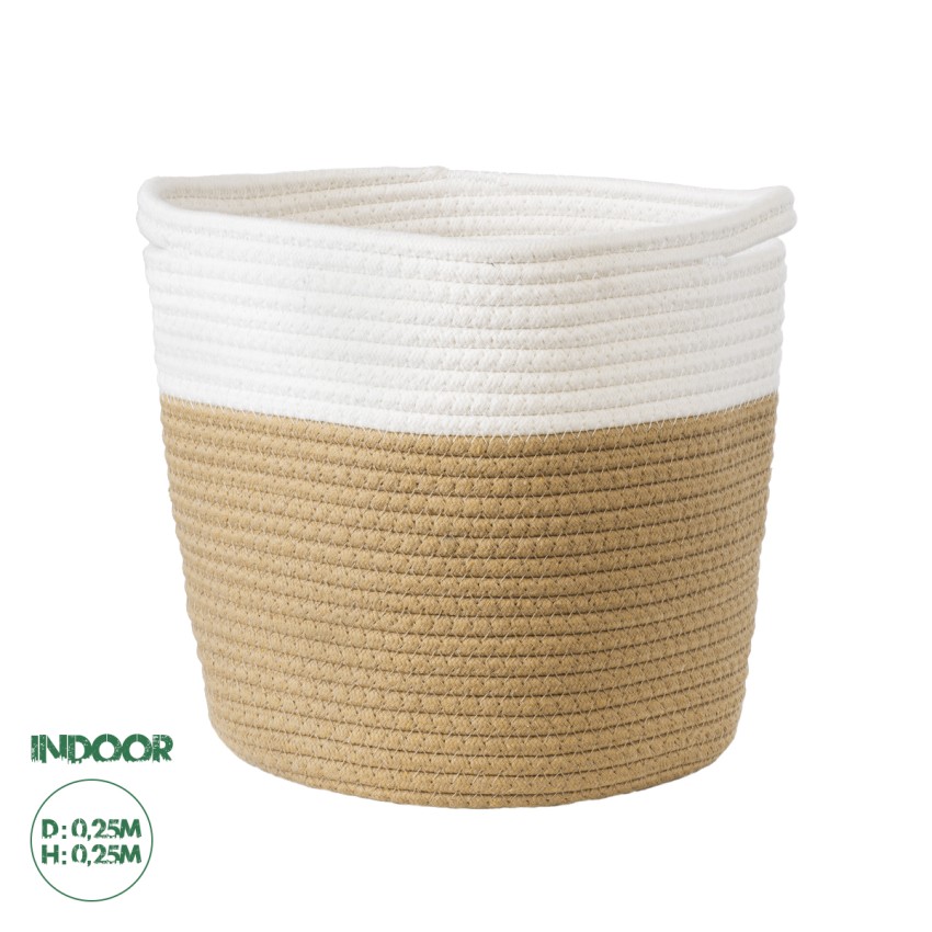 Τεχνητός Κήπος PALAWAN  Διακοσμητικό Πλεκτό Καλάθι - Κασπώ Γλάστρα -   Μπεζ με Λευκό Π25cm x Υ25cm