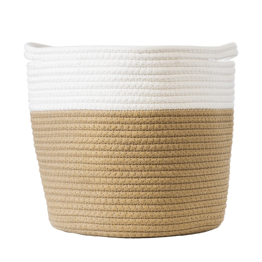 Τεχνητός Κήπος PALAWAN  Διακοσμητικό Πλεκτό Καλάθι - Κασπώ Γλάστρα -   Μπεζ με Λευκό Π25cm x Υ25cm
