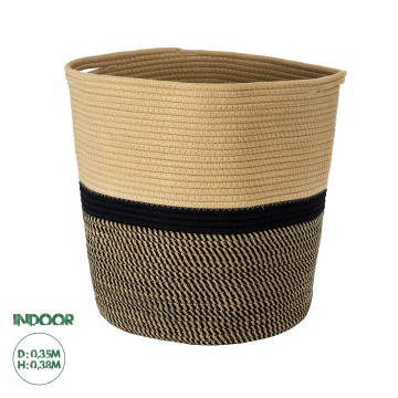 Τεχνητός Κήπος HYDRA  Διακοσμητικό Πλεκτό Καλάθι - Κασπώ Γλάστρα -   Μπεζ με Μαύρο Π35cm x Υ38cm