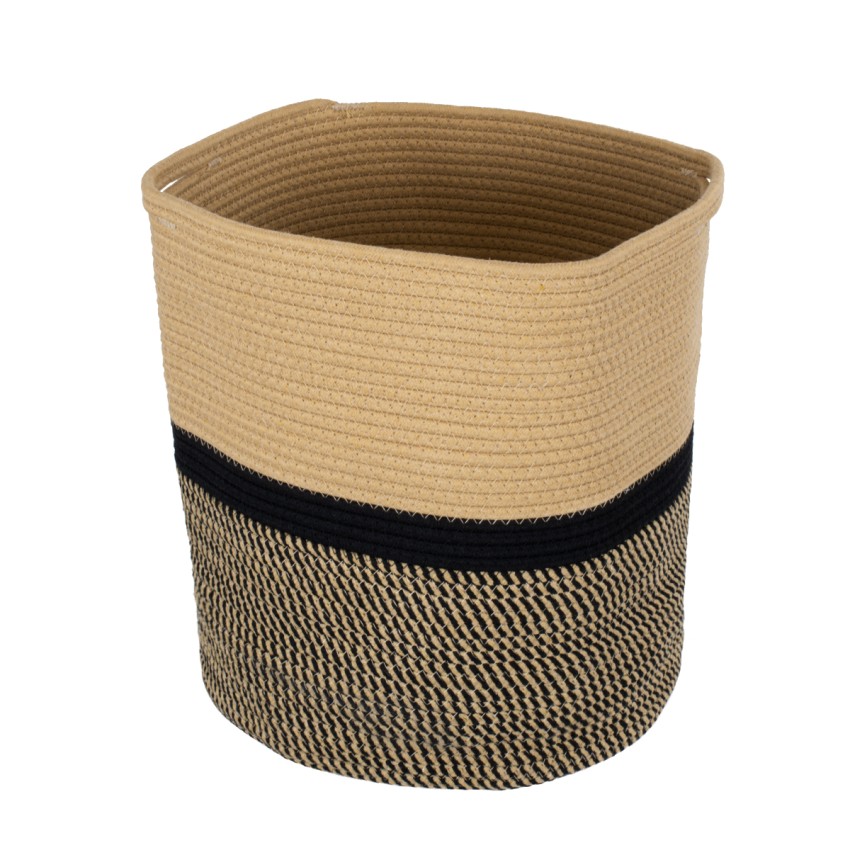 Τεχνητός Κήπος HYDRA  Διακοσμητικό Πλεκτό Καλάθι - Κασπώ Γλάστρα -   Μπεζ με Μαύρο Π35cm x Υ38cm