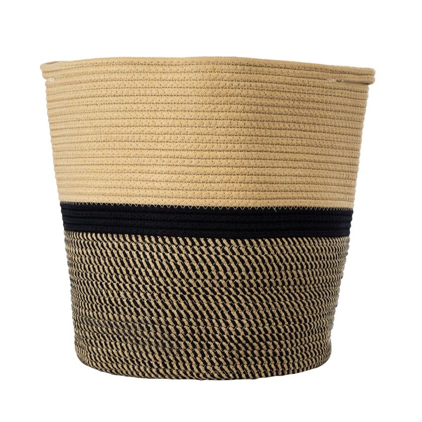 Τεχνητός Κήπος HYDRA  Διακοσμητικό Πλεκτό Καλάθι - Κασπώ Γλάστρα -   Μπεζ με Μαύρο Π35cm x Υ38cm