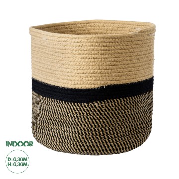 Τεχνητός Κήπος HYDRA  Διακοσμητικό Πλεκτό Καλάθι - Κασπώ Γλάστρα -   Μπεζ με Μαύρο Π30cm x Υ30cm