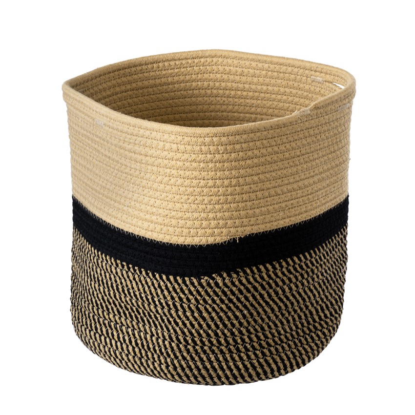 Τεχνητός Κήπος HYDRA  Διακοσμητικό Πλεκτό Καλάθι - Κασπώ Γλάστρα -   Μπεζ με Μαύρο Π30cm x Υ30cm