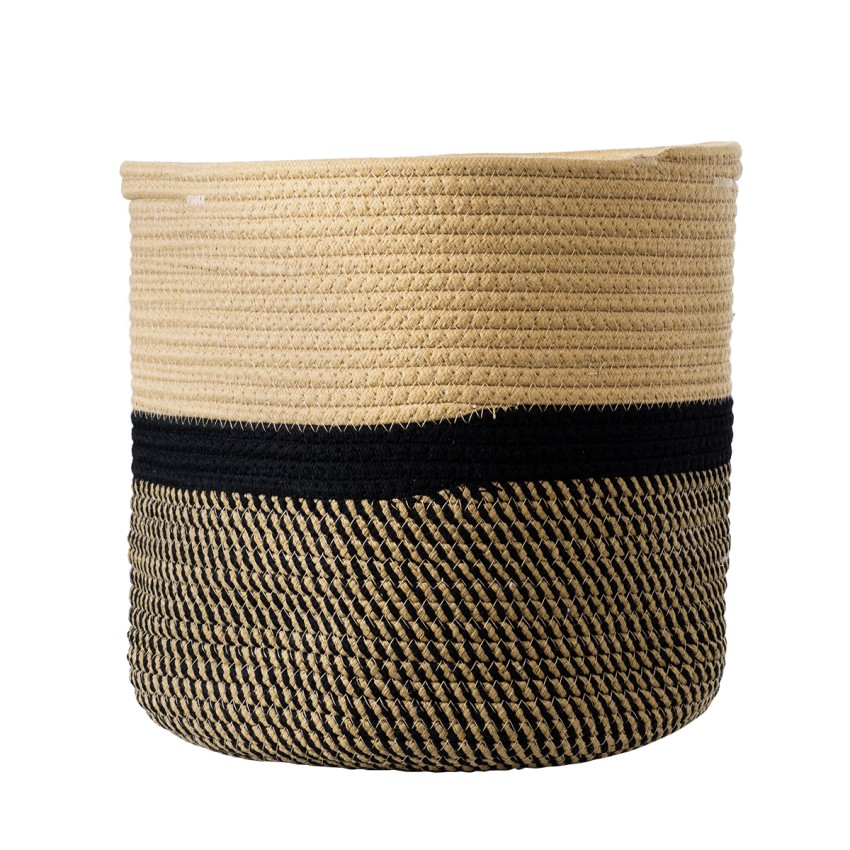 Τεχνητός Κήπος HYDRA  Διακοσμητικό Πλεκτό Καλάθι - Κασπώ Γλάστρα -   Μπεζ με Μαύρο Π30cm x Υ30cm