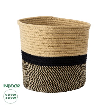 Τεχνητός Κήπος HYDRA  Διακοσμητικό Πλεκτό Καλάθι - Κασπώ Γλάστρα -   Μπεζ με Μαύρο Π25cm x Υ25cm