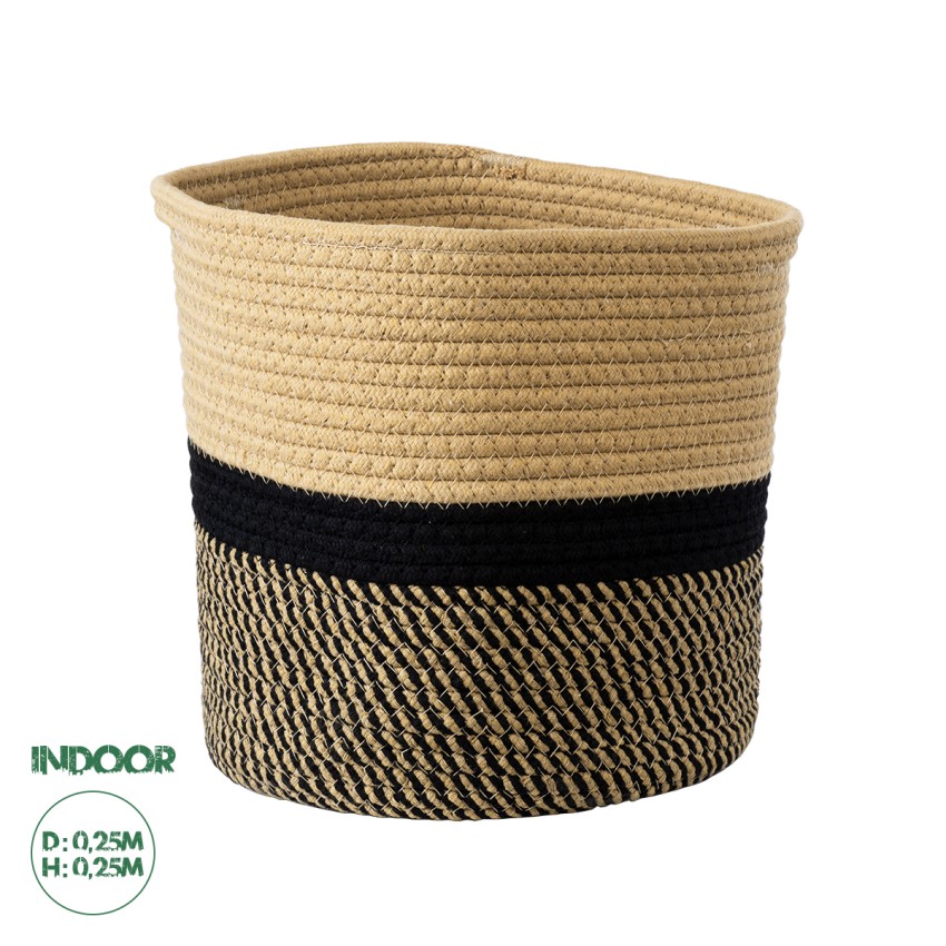 Τεχνητός Κήπος HYDRA  Διακοσμητικό Πλεκτό Καλάθι - Κασπώ Γλάστρα -   Μπεζ με Μαύρο Π25cm x Υ25cm