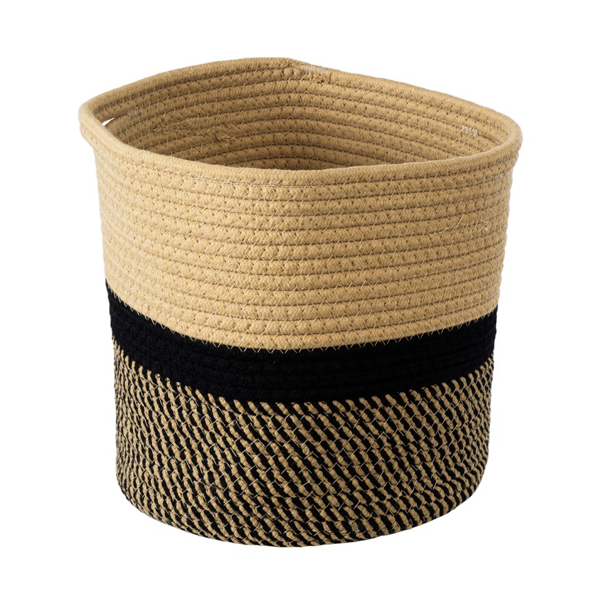 Τεχνητός Κήπος HYDRA  Διακοσμητικό Πλεκτό Καλάθι - Κασπώ Γλάστρα -   Μπεζ με Μαύρο Π25cm x Υ25cm