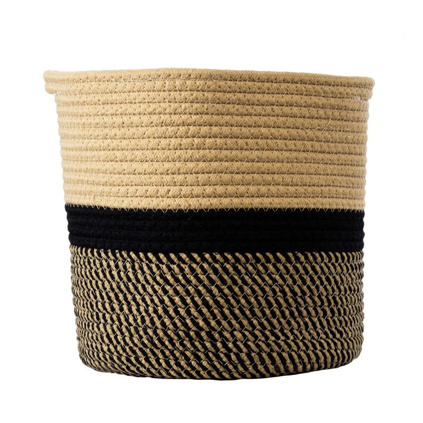 Τεχνητός Κήπος HYDRA  Διακοσμητικό Πλεκτό Καλάθι - Κασπώ Γλάστρα -   Μπεζ με Μαύρο Π25cm x Υ25cm