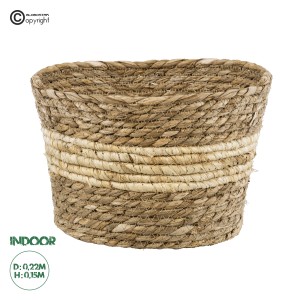 Τεχνητός Κήπος KYTHIRA  Διακοσμητικό Πλεκτό Καλάθι - Κασπώ Γλάστρα -  Μπεζ με Λευκό Φ22cm x Υ15cm