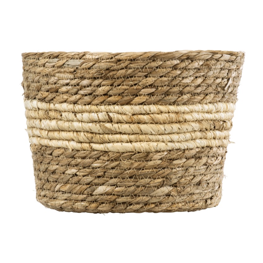 Τεχνητός Κήπος KYTHIRA  Διακοσμητικό Πλεκτό Καλάθι - Κασπώ Γλάστρα -  Μπεζ με Λευκό Φ22cm x Υ15cm