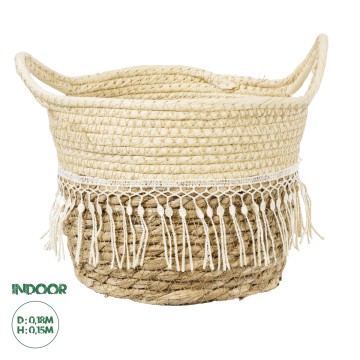 Τεχνητός Κήπος MYKONOS  Διακοσμητικό Πλεκτό Καλάθι - Κασπώ Γλάστρα -  Μπεζ με Μακραμέ Φ18cm x Υ15cm