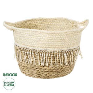 Τεχνητός Κήπος MYKONOS  Διακοσμητικό Πλεκτό Καλάθι - Κασπώ Γλάστρα -  Μπεζ με Μακραμέ Φ25cm x Υ19cm