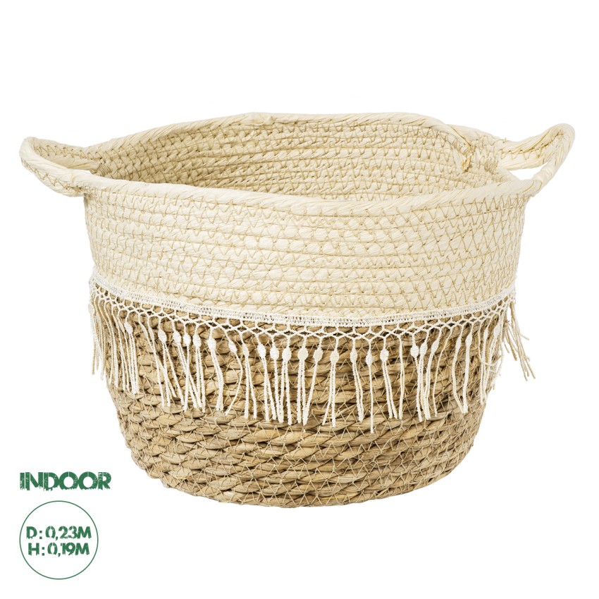 Τεχνητός Κήπος MYKONOS  Διακοσμητικό Πλεκτό Καλάθι - Κασπώ Γλάστρα -  Μπεζ με Μακραμέ Φ25cm x Υ19cm