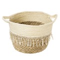 Τεχνητός Κήπος MYKONOS  Διακοσμητικό Πλεκτό Καλάθι - Κασπώ Γλάστρα -  Μπεζ με Μακραμέ Φ25cm x Υ19cm