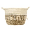 Τεχνητός Κήπος MYKONOS  Διακοσμητικό Πλεκτό Καλάθι - Κασπώ Γλάστρα -  Μπεζ με Μακραμέ Φ25cm x Υ19cm