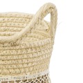 Τεχνητός Κήπος MYKONOS  Διακοσμητικό Πλεκτό Καλάθι - Κασπώ Γλάστρα -  Μπεζ με Μακραμέ Φ25cm x Υ19cm