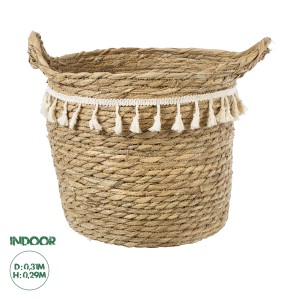 Τεχνητός Κήπος SANTORINI  Διακοσμητικό Πλεκτό Καλάθι - Κασπώ Γλάστρα -  Μπεζ με Μακραμέ Φ31cm x Υ29cm