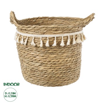 Τεχνητός Κήπος SANTORINI  Διακοσμητικό Πλεκτό Καλάθι - Κασπώ Γλάστρα -  Μπεζ με Μακραμέ Φ31cm x Υ29cm