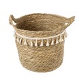 Τεχνητός Κήπος SANTORINI  Διακοσμητικό Πλεκτό Καλάθι - Κασπώ Γλάστρα -  Μπεζ με Μακραμέ Φ31cm x Υ29cm