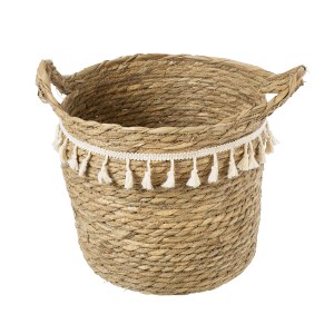 Τεχνητός Κήπος SANTORINI  Διακοσμητικό Πλεκτό Καλάθι - Κασπώ Γλάστρα -  Μπεζ με Μακραμέ Φ31cm x Υ29cm