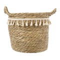 Τεχνητός Κήπος SANTORINI  Διακοσμητικό Πλεκτό Καλάθι - Κασπώ Γλάστρα -  Μπεζ με Μακραμέ Φ31cm x Υ29cm