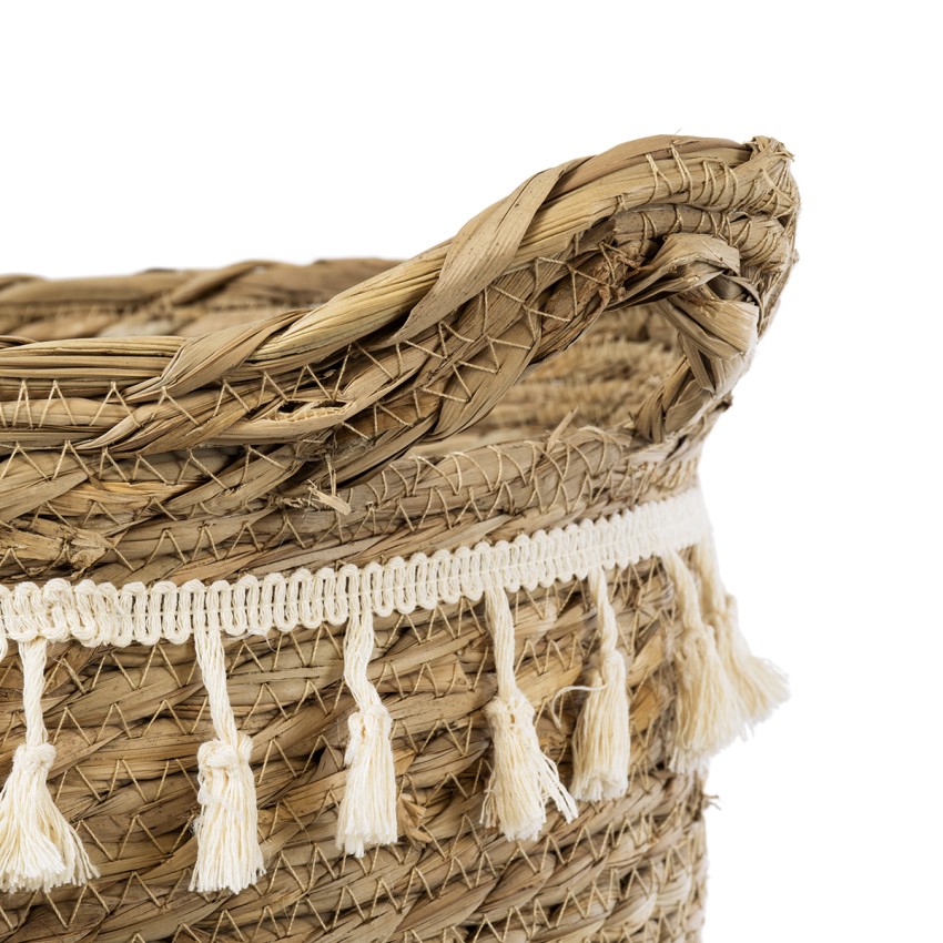 Τεχνητός Κήπος SANTORINI  Διακοσμητικό Πλεκτό Καλάθι - Κασπώ Γλάστρα -  Μπεζ με Μακραμέ Φ31cm x Υ29cm