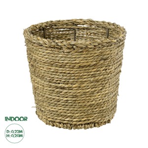 Τεχνητός Κήπος THASSOS  Διακοσμητικό Πλεκτό Καλάθι - Κασπώ Γλάστρα -  Μπεζ με Καφέ Φ20cm x Υ22cm